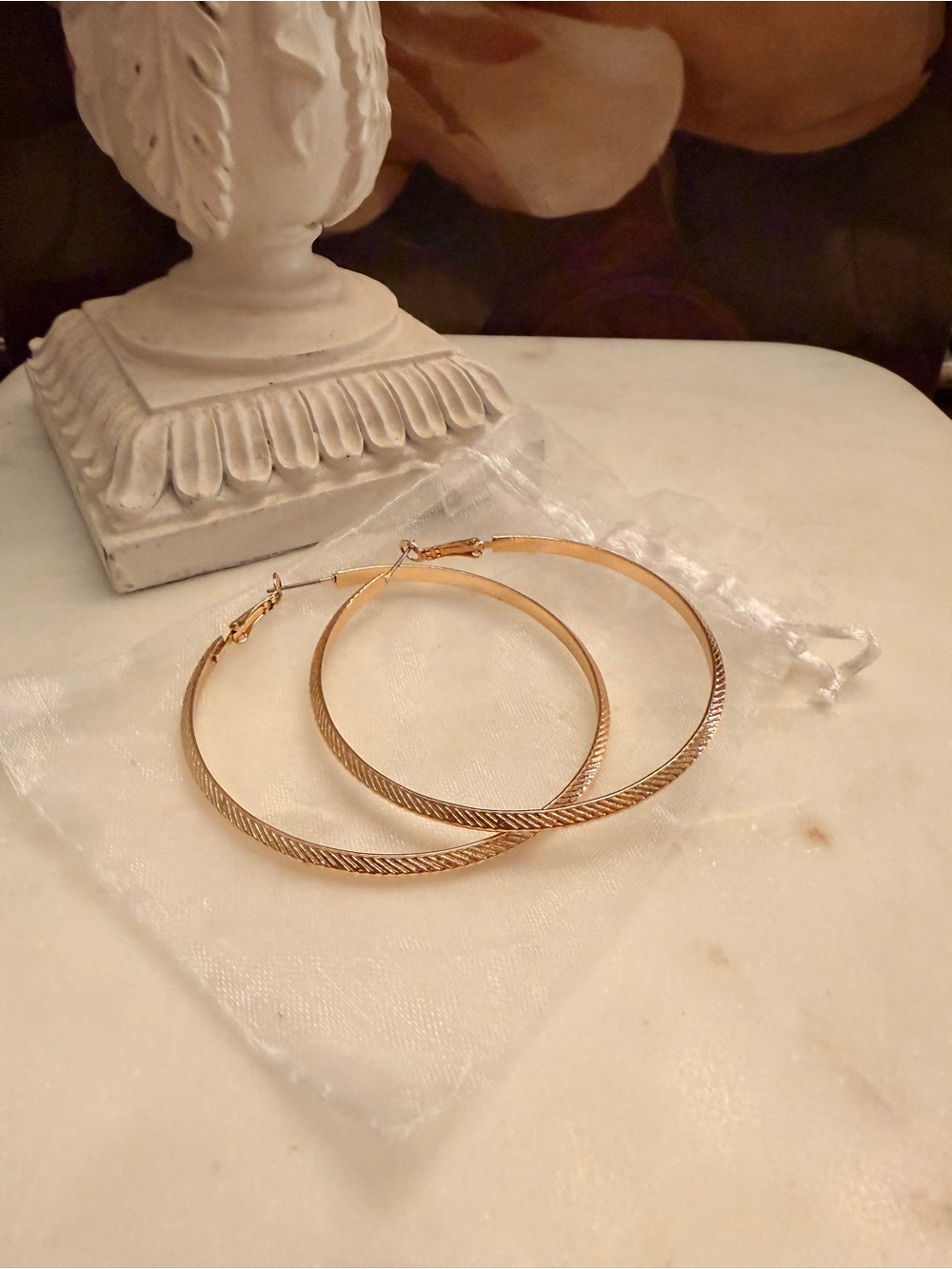 Textured Gold Hoop Earrings - Classic Large 2.5” Diameter (NWOT)